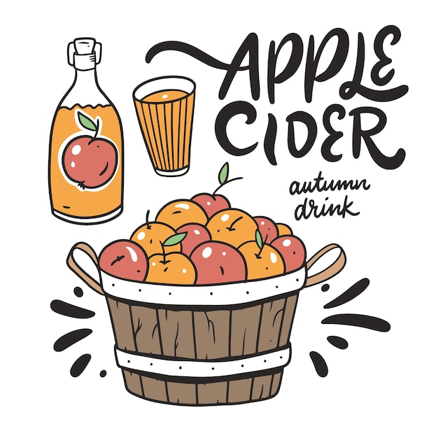 Vector apple cider autumn drink with apples