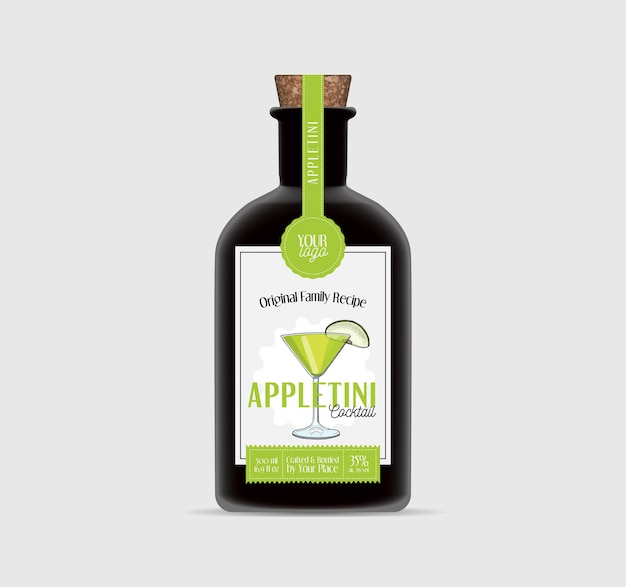 Vector apple martini cocktail label template isolated