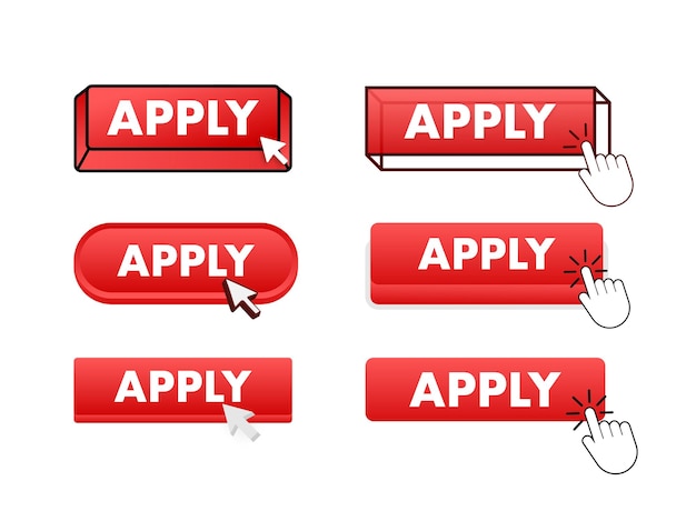 Vector apply button with pointer clicking apply web buttons set user interface element in flat style vec