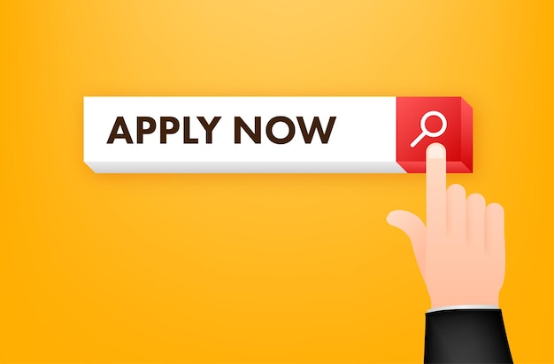 Vector apply now button on search bar pointer click cursor icon
