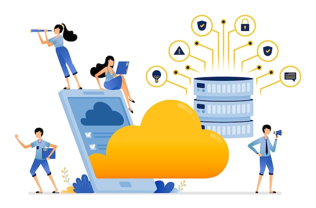 Vector apps for mobile storage services by uploading data and files to the database hosting server
