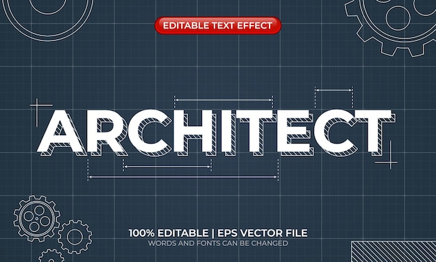 Vector architect text effect sketch paper blueprint text effect engineering and architectural text style editable text effect