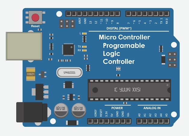 Vector arduino plc programable logic controller with input and output flat design
