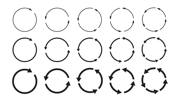 Vector arrow circle set isolated circular rotation loading elements redo process rotate arrow and spinning loading symbol