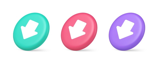 Vector arrow down button keyboard navigation pointer cyberspace downloading web app 3d icon