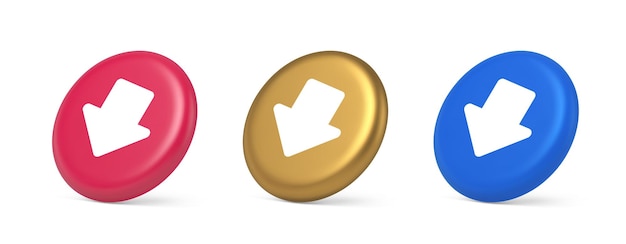 Vector arrow down button keyboard navigation pointer cyberspace downloading web app 3d icon