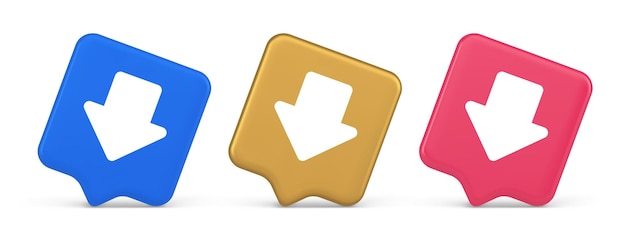 Vector arrow down button keyboard navigation pointer cyberspace downloading web app 3d icon