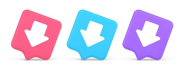 Vector arrow down button keyboard navigation pointer cyberspace downloading web app 3d icon