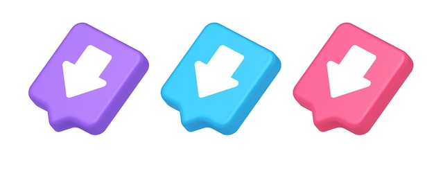 Vector arrow down button keyboard navigation pointer cyberspace downloading web app 3d icon