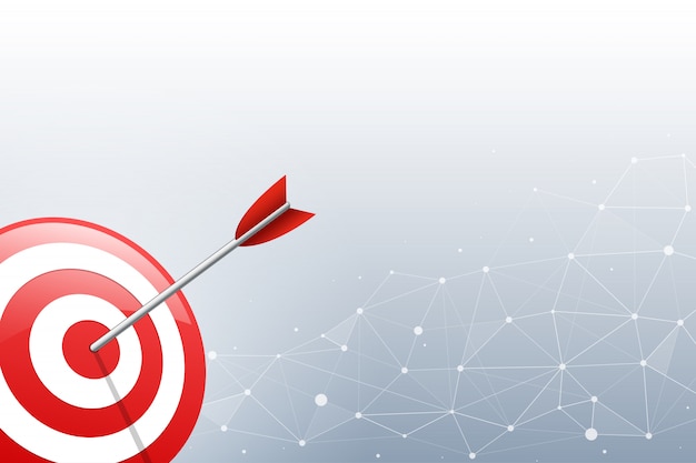 arrow hitting a target dart on connection point and line background. vector illustration