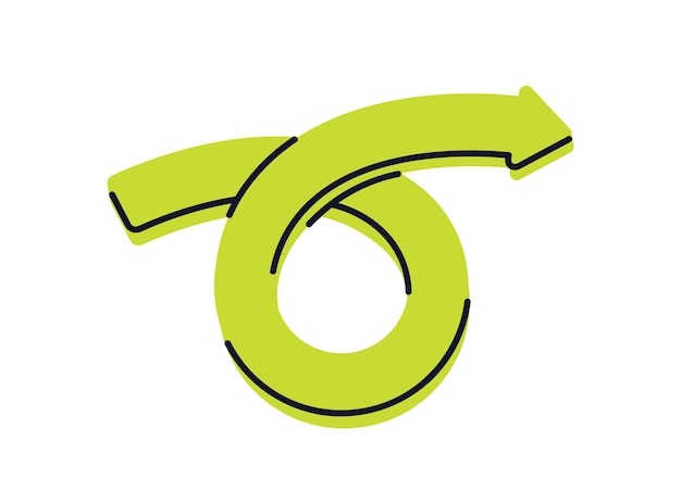 Vector arrow in loop motion showing return refresh and restart curved twisted circular shape pointer for cycle rotation redo and turning action flat vector illustration isolated on white background