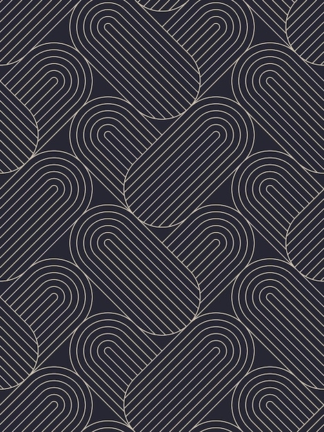 Vector art deco oval herringbone outline seamless pattern abstract vector background