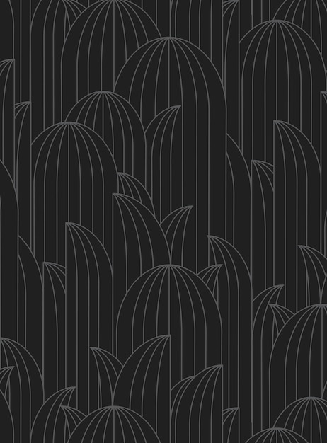 Vector art deco oval leafy geometrical seamless pattern dark