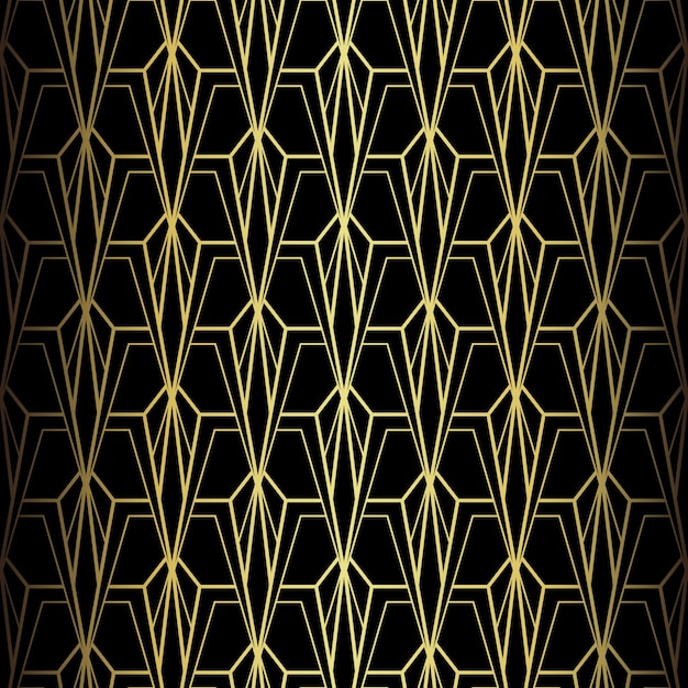 Vector art deco pattern vector background in 1920s style gold black texture fan or palm leaf shape 3d background