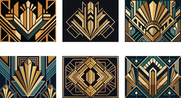 Vector art deco patterns geometric streamlined designs vector art set design