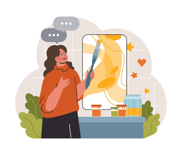 Vector art therapy character developing a creativity selfexpression idea method of psychological therapy