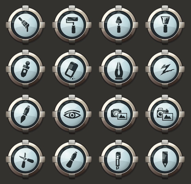 art tools vector stylish round buttons for mobile applications and web