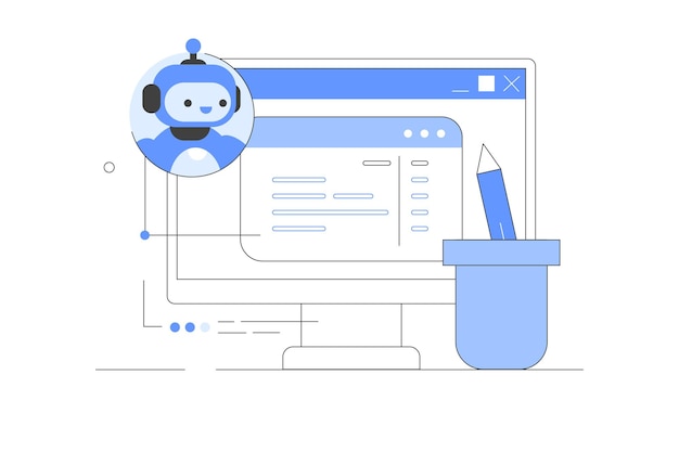 Vector artificial intelligence computer screen using ai chat bot for writing programming code neural vector