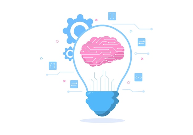Vector artificial intelligence digital brain technology and engineering concept with programmer data or systems that can be set up in a scientific context. vector illustration
