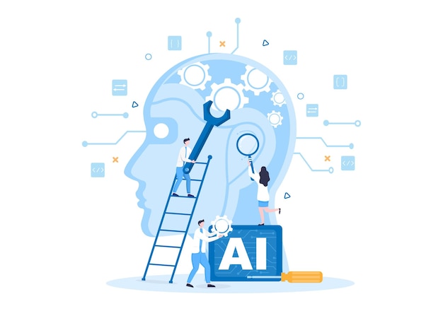 Vector artificial intelligence digital brain technology and engineering concept with programmer data or systems that can be set up in a scientific context. vector illustration