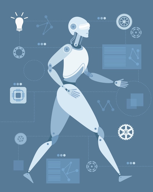 Vector artificial intelligence and humanoid robot girl.