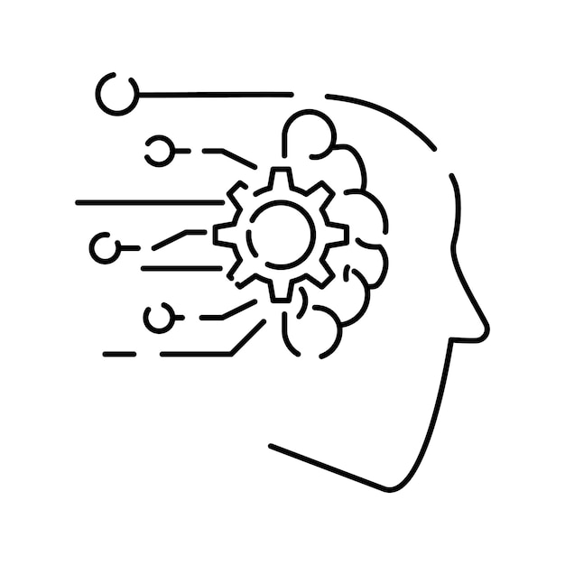Vector artificial intelligence line icon brain robot ai head technology face recognition algorithm self learning deep learning digital cyber humanoid and chat