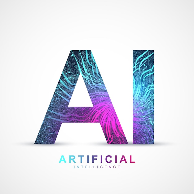 Vector artificial intelligence logo plexus effect. artificial intelligence and machine learning concept. vector symbol ai. neural networks and another modern technologies concepts. technology sci-fi concept.
