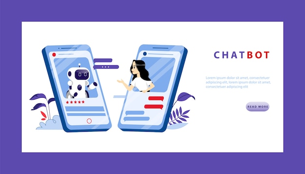 Vector artificial intelligence and smart technologies of future concept. young woman make conversation with chatbot from smartphone screen.