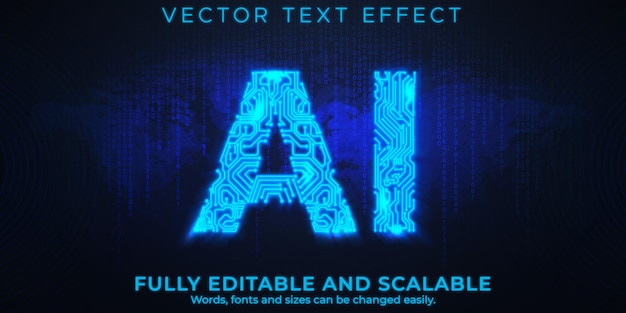 Vector artificial intelligence text effect editable technology and science text style