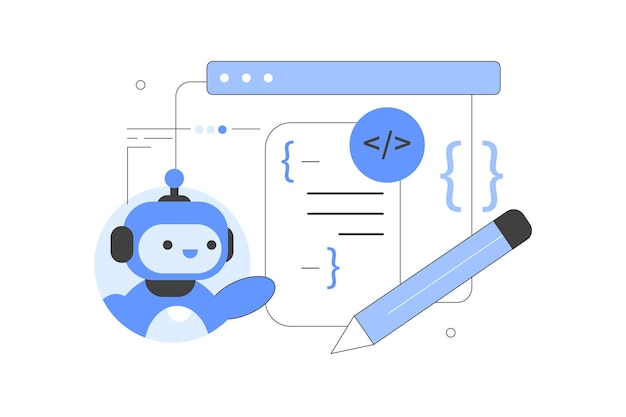 Vector artificial intelligence using ai chat bot for writing programming code neural network technology