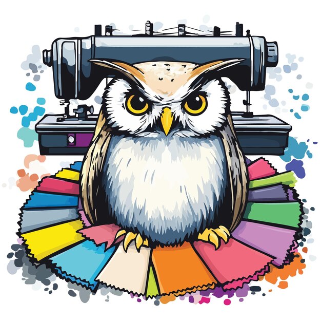 Vector artistic owl surrounded by whimsical elements