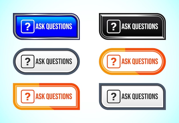 Vector ask questions button set of different shapes and colors suitable for mobile app and website ui design