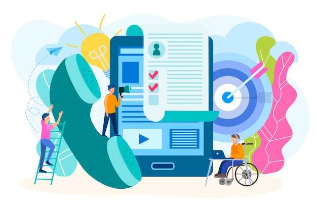 Vector assistance help in finding employment for people with disabilities vector illustration