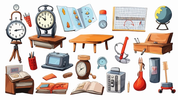 Vector assorted office home and school objects collection on white background