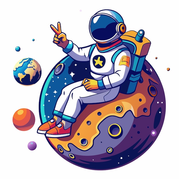 Vector astronaut enjoys a quiet moment on a crescent moon