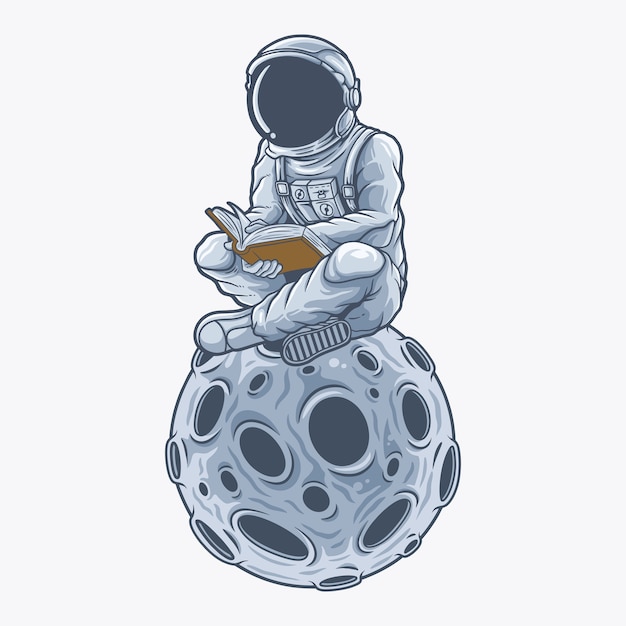 Vector astronaut is reading a book