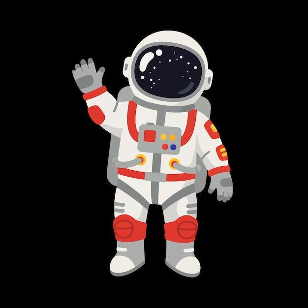 Vector astronaut waving in space with a starry helmet