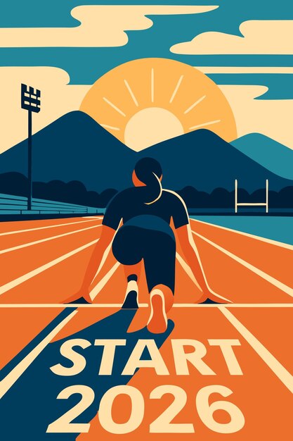 Vector athlete at starting line for a new beginning in 2026