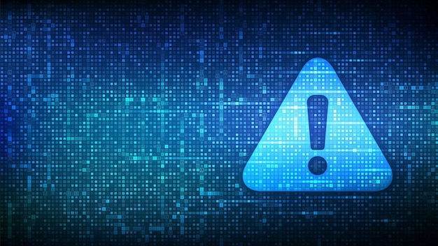 Vector attention symbol made with binary code danger sign virus alert digital binary data and streaming digital code background computer hacked error concept hacking piracy risk vector illustration