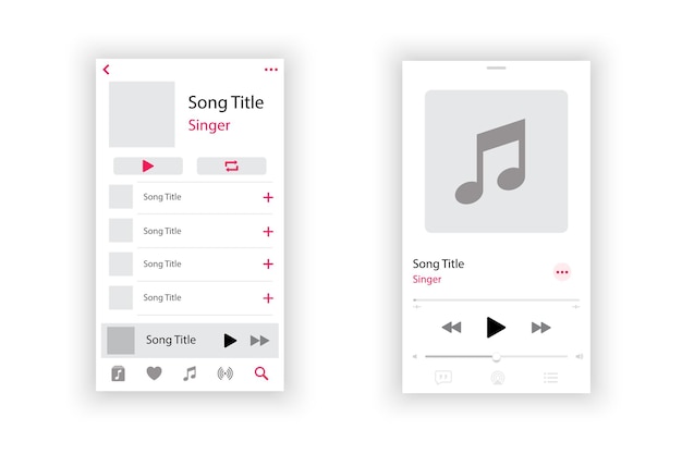 audio player interface music player app interface social media screen template mobile audio player ui interface profile album song playlist mockup app interface template play button eps 10