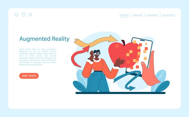 Vector augmented reality innovation a user interacts with a digital apple through ar blending the physical