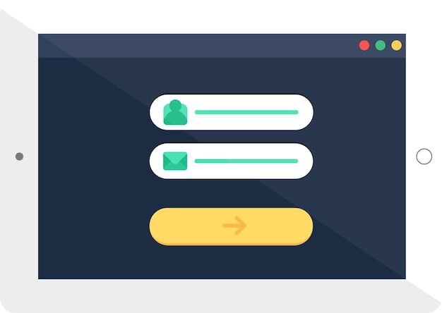 Vector authentication page entering login and password website in digital tablet with grey frame web page menu on screen of digital device simple flat vector icon isolated on white background