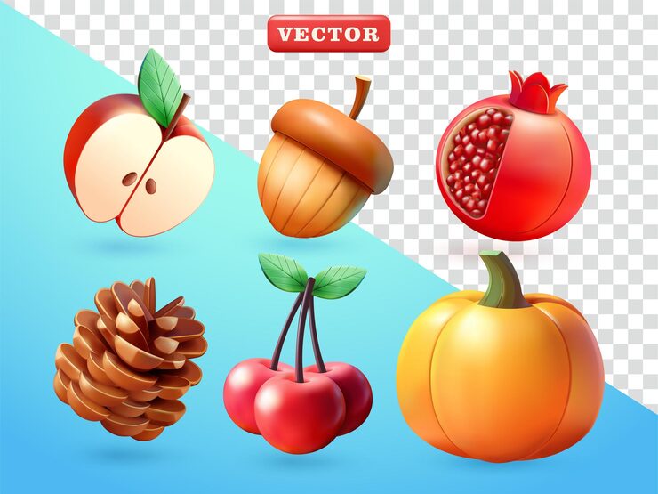 Autumn fruit 3d vector Suitable for design elements
