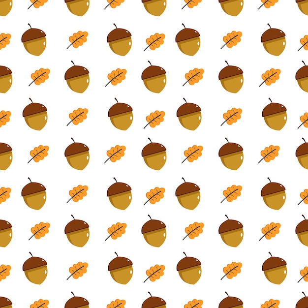 Vector autumn seamless pattern background with acorns and leaves