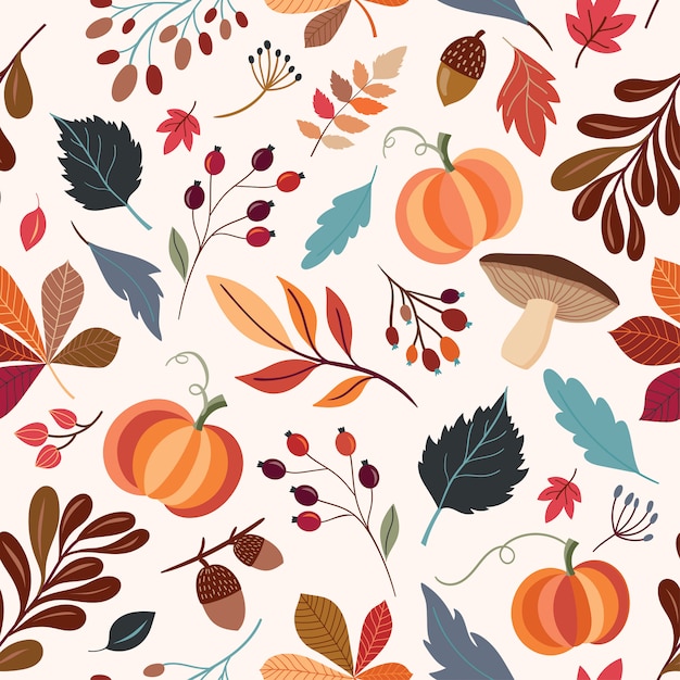 Vector  autumnal seamless pattern with hand drawn decorative elements 