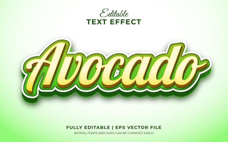 Avocado theme text effect with 3d editable text style