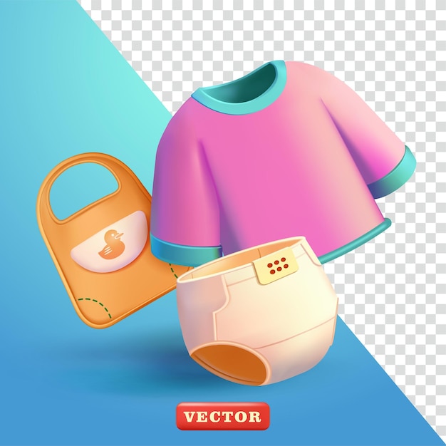 baby clothes aprons shirts and diapers 3d vector suitable for design elements