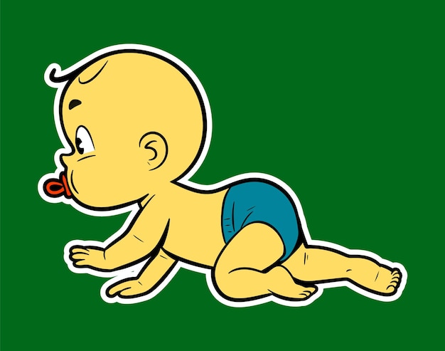 Vector baby crawling doodle sticker illustration