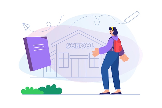 Vector back to school concept with people scene vector illustration