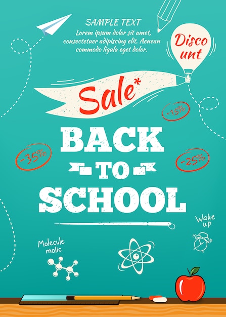 Vector back to school sale poster. illustration